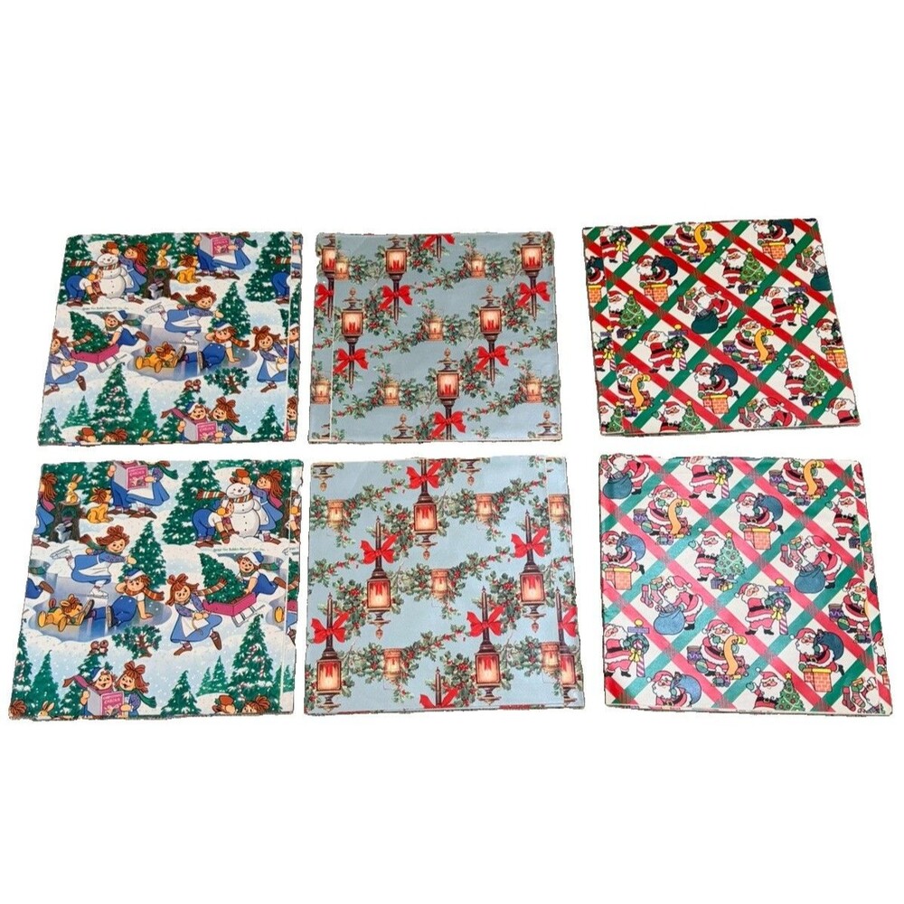 Vtg Christmas Wrapping Paper Lot 6 Sheets Raggedy Ann Santa Chimney 20x30”